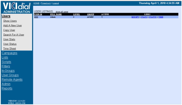 Vicidial welcome page